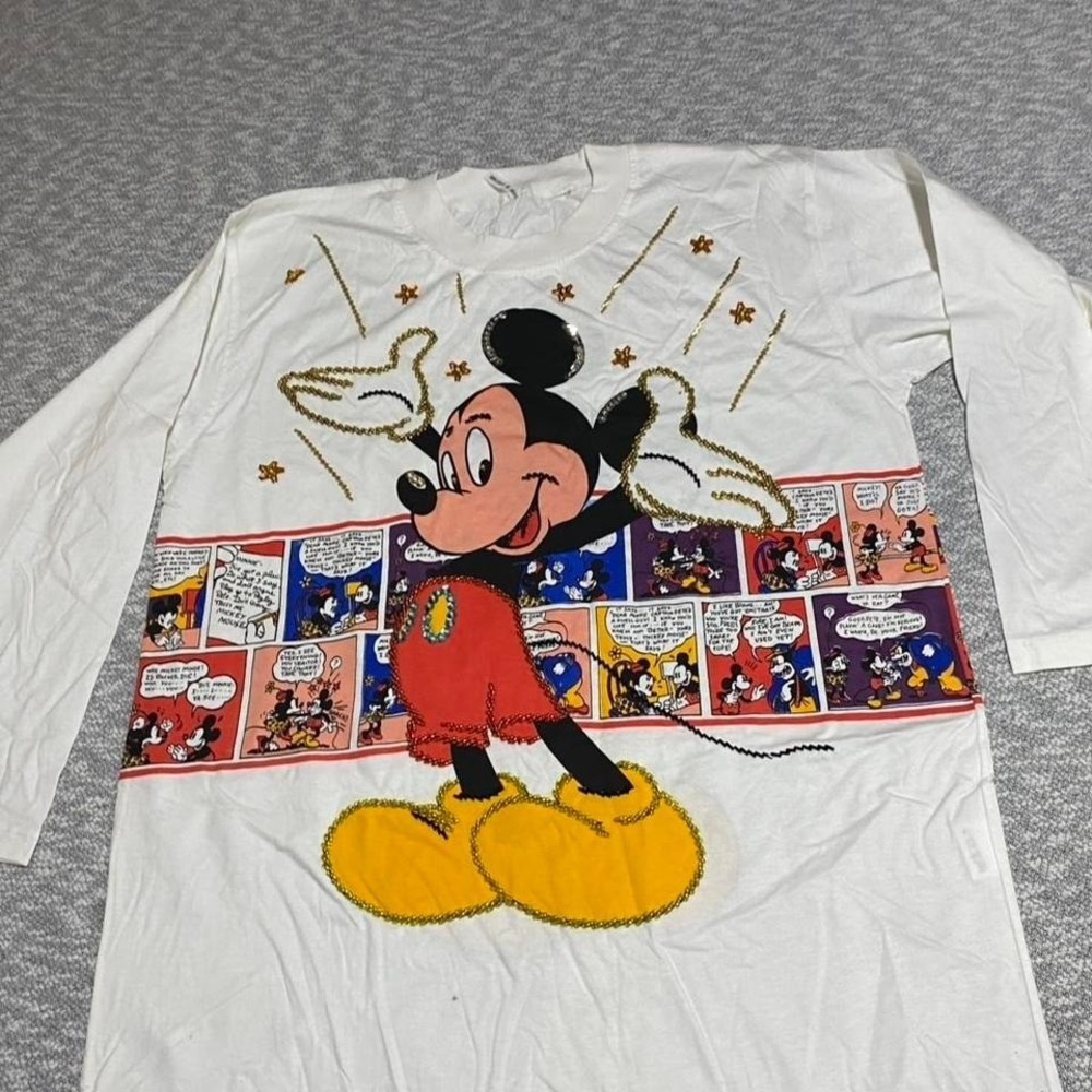 Mickey Mouse long sleeve shirt handmade beaded details front. SKU-A500.